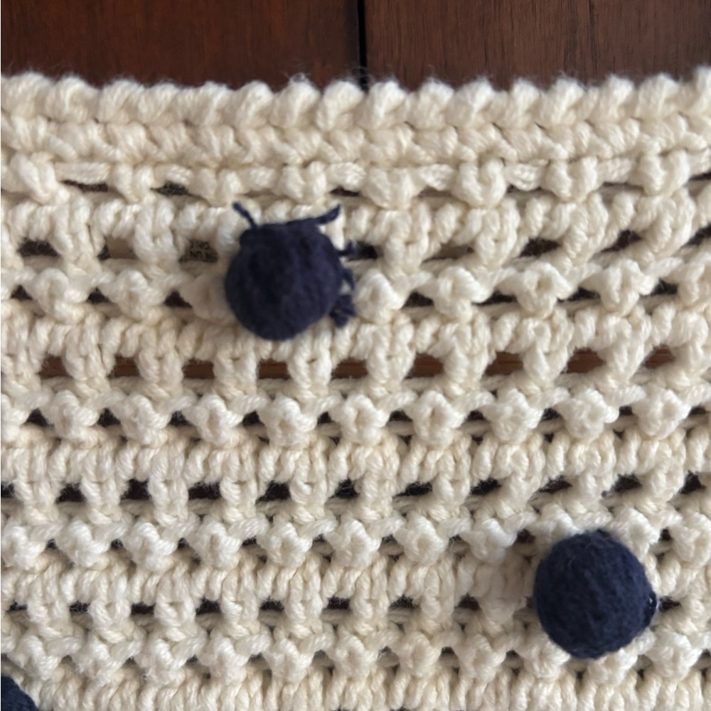 Moth Anthropology Cream Crochet Cardigan with Black Pom Detail -- S - Picture 8 of 8